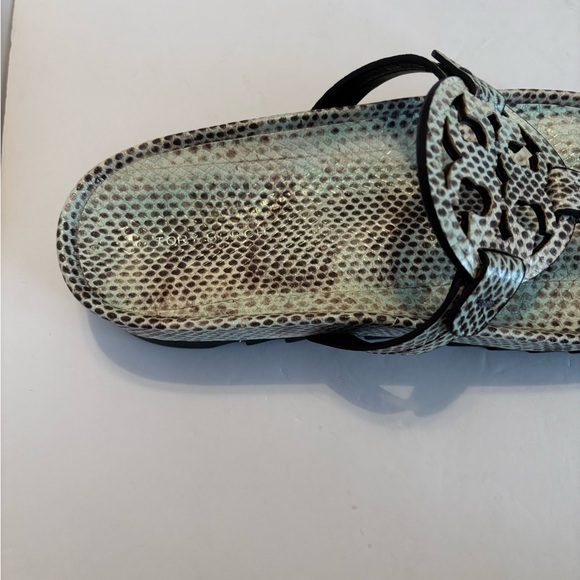 Tory Burch Snakeskin Slide Sandals - Black, Cream, and Green - Picture 3 of 9